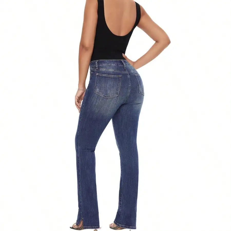Women High Waist Stretch Hip Lift Denim Skinny Pants Jeans Full Length Sexy Slim Bleachded Solid Color Pants