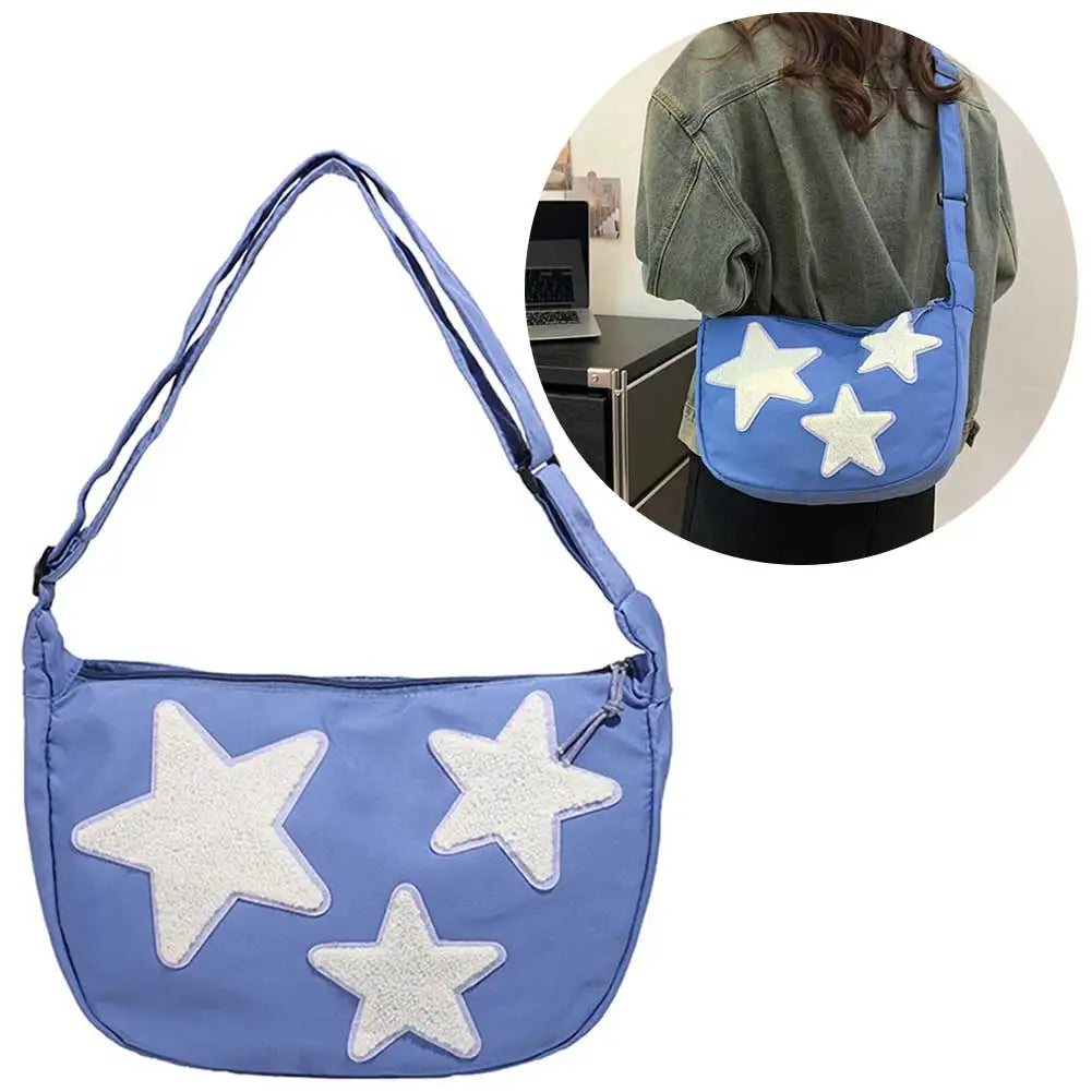Women Canvas Messenger Bag Versatile Y2k Hobo Bag Adjustable Strap Crossbody Sling Bag Pentagram Satchel Bag Slouchy Travel Bag
