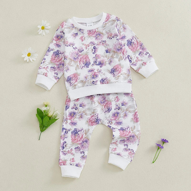 Toddler Girl 2-Piece Winter Outfits Long Sleeve Floral Print Hoodie Leggings Set Baby Clothes for Fall