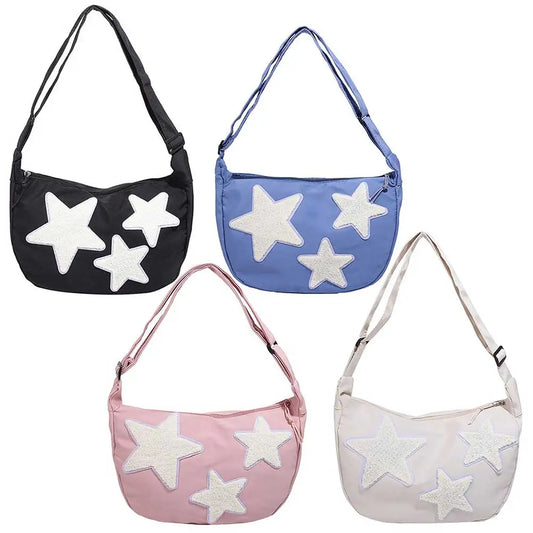 Women Canvas Messenger Bag Versatile Y2k Hobo Bag Adjustable Strap Crossbody Sling Bag Pentagram Satchel Bag Slouchy Travel Bag