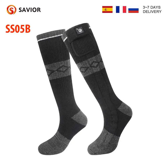 SAVIOR HEAT Rechargeable Heated Socks For Men and Women Electric Heated Socks Warm Foot Thermal Stocking with Battery Winter Ski