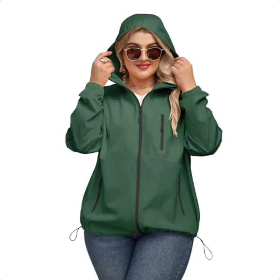 Avoogue Plus Size Womens Rain Jacket with Hood Waterproof Raincoats Lightweight Packable Outdoor Trench Coat XL5XL