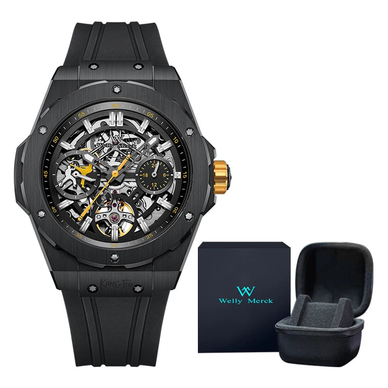 WM Watch Men Automatic Mechanical Skeleton Watch Collaboration Series Limited Edition 80 Hours Power Reserve Welly Merck WM128