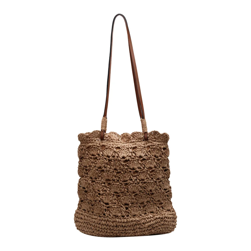 Women Seaside Knitting Beach Bag Large Capacity Hand Woven Tote Bag Wear Resist Crochet Handbag Travel Shopping Party Bag