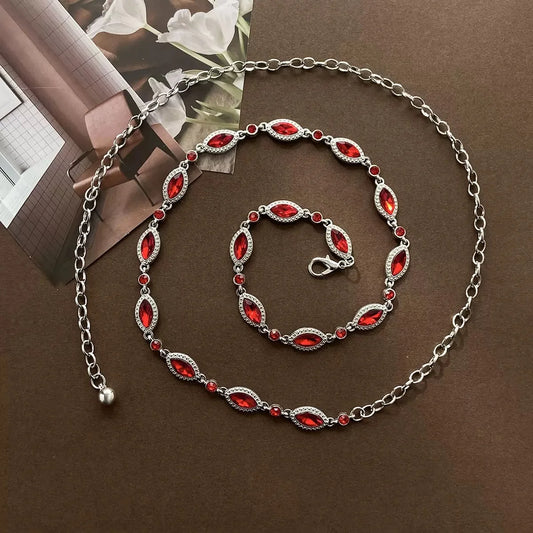 Shining Green Red Artificial Crystal Waist Chain Single Piece Stylish Luxury Design Belt For Women Party Evening Dance Accessory