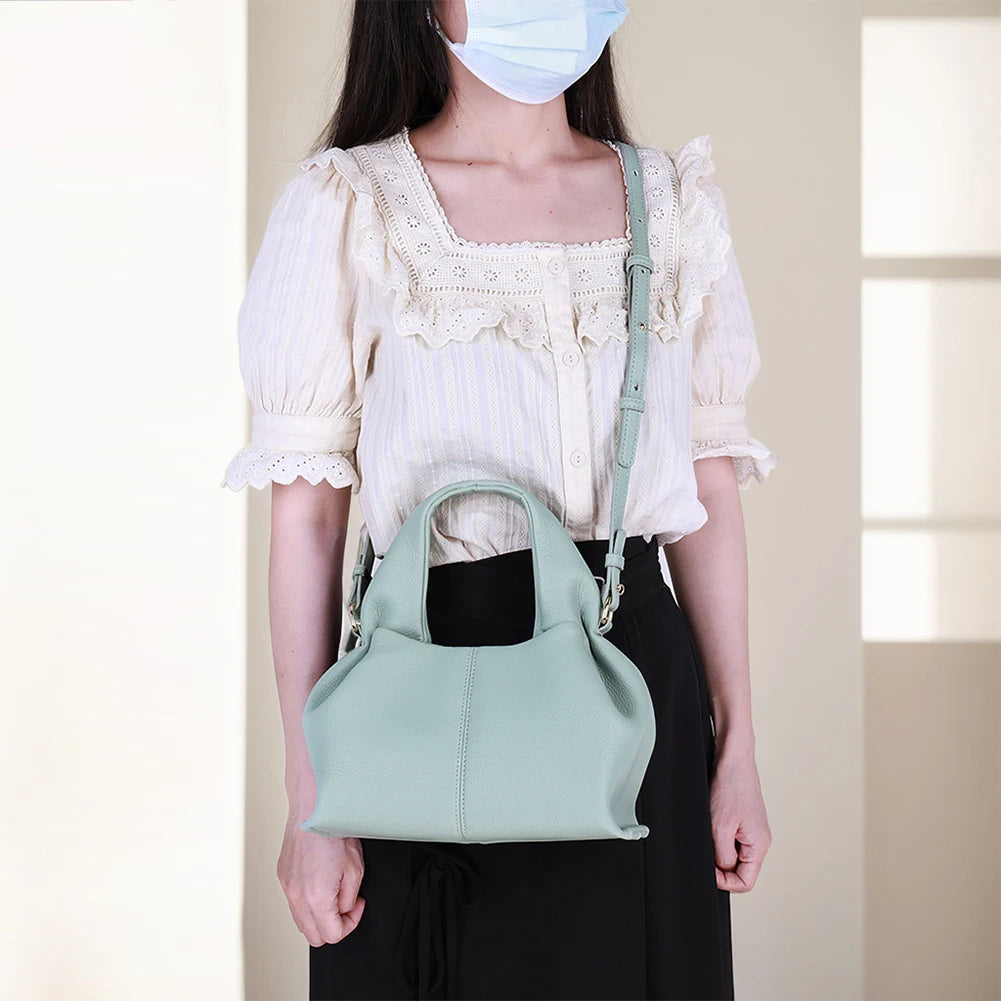 Soft Cloud Bag Solid Color Dumpling Clutch Purse with Removable Strap Retro Crossbody Bag Top Handle Bag for Women