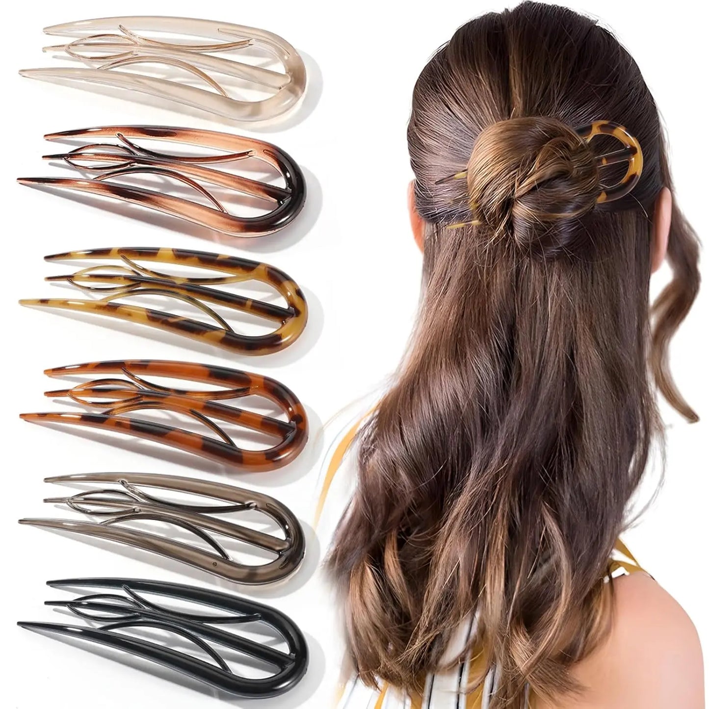 6PCS French Hair Pins for Women, Large Styling Pins for Thin Thick Hair, Unique 3 Internal Teeth Sticks