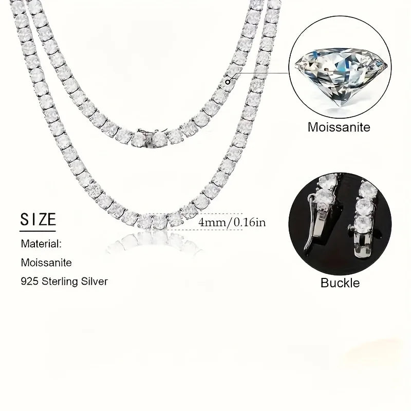 1pc S925 Sterling Silver With 45.9-112.00CT Moissanite Tennis Necklace Gift 3-6.5 Mm D Color VVS1 Round Cut Moissanite Tennis Ne