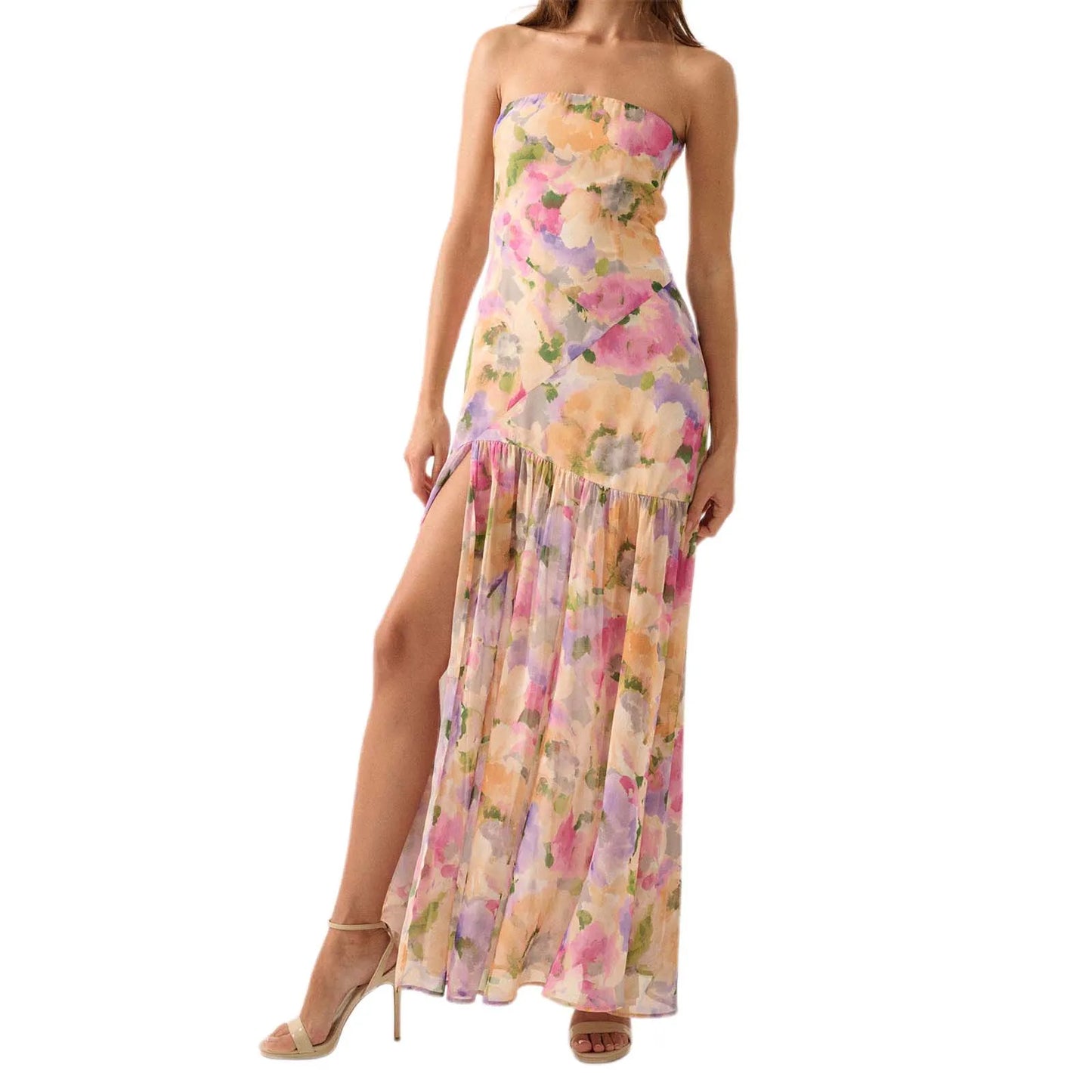 Women s Floral Print Off Shoulder Maxi Dress with Sleeveless Bandeau Top for Summer Beach Vacation