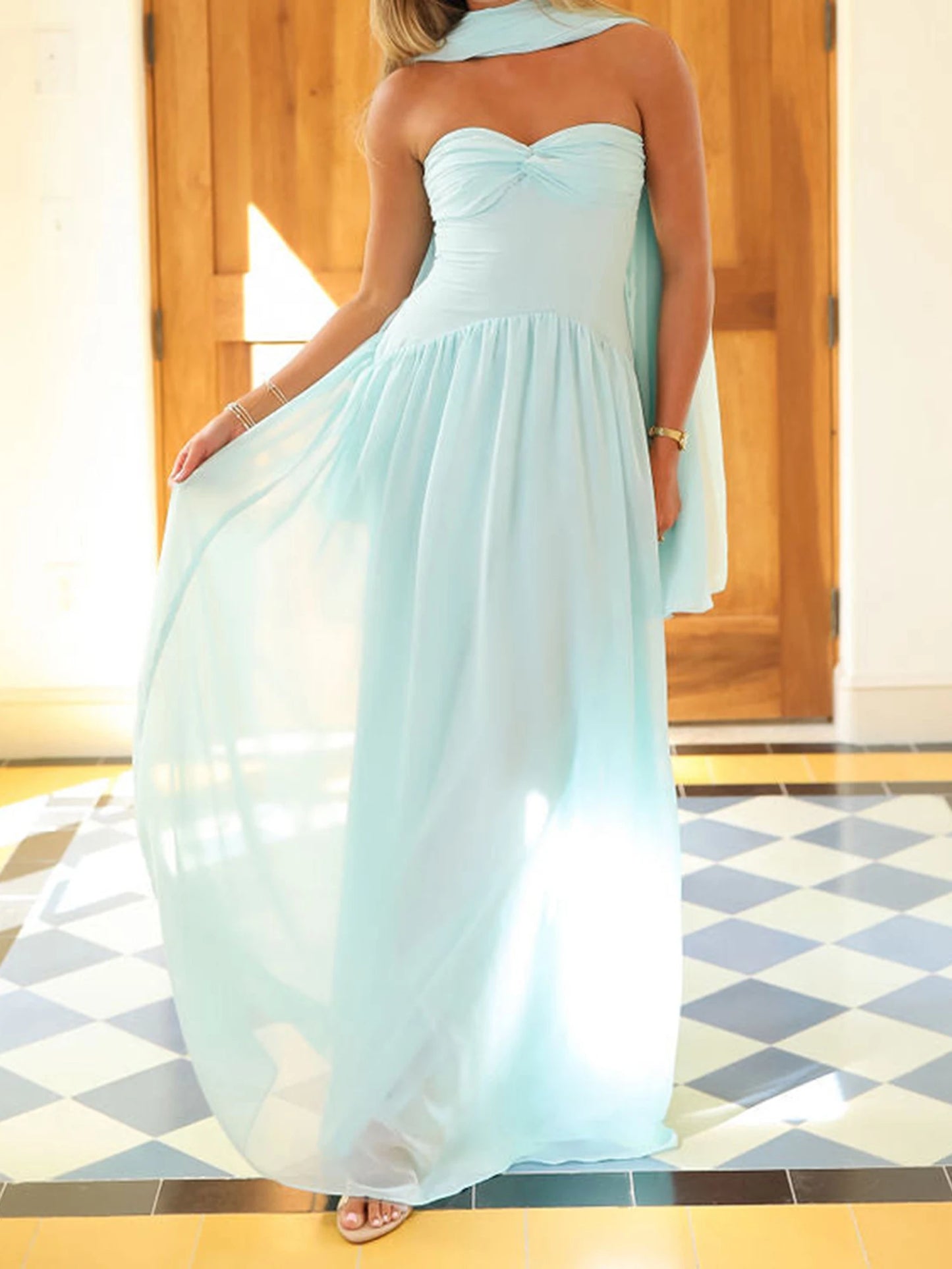 Elegant Maxi Dress with Off-Shoulder Design and Matching Belt for Women s Summer Fashion Statement