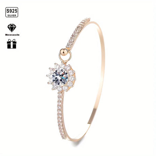 1pc s925 Silver Inlaid 6.5mm Moissanite Small and Delicate Sunflower Bracelet for Men and Women | Gemstone Jewelry | Gifts for H