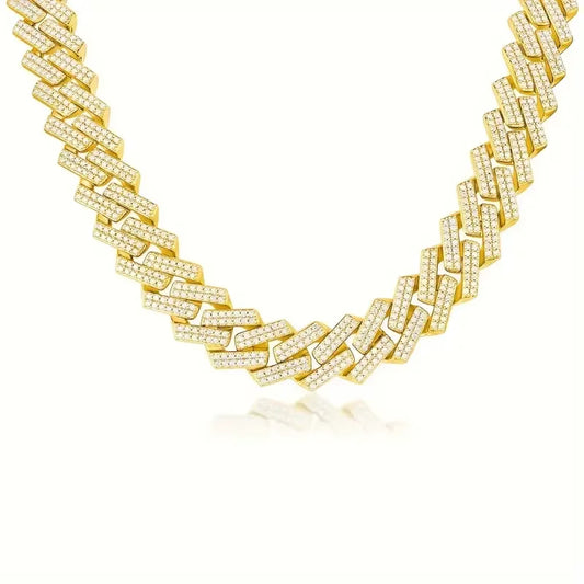 1pc Moissanite Necklace 925 Sterling Silver 18K Golden Plated Cuban Chain, Hip Hop Cuban Necklace Cuban Clavicle Chain For Men
