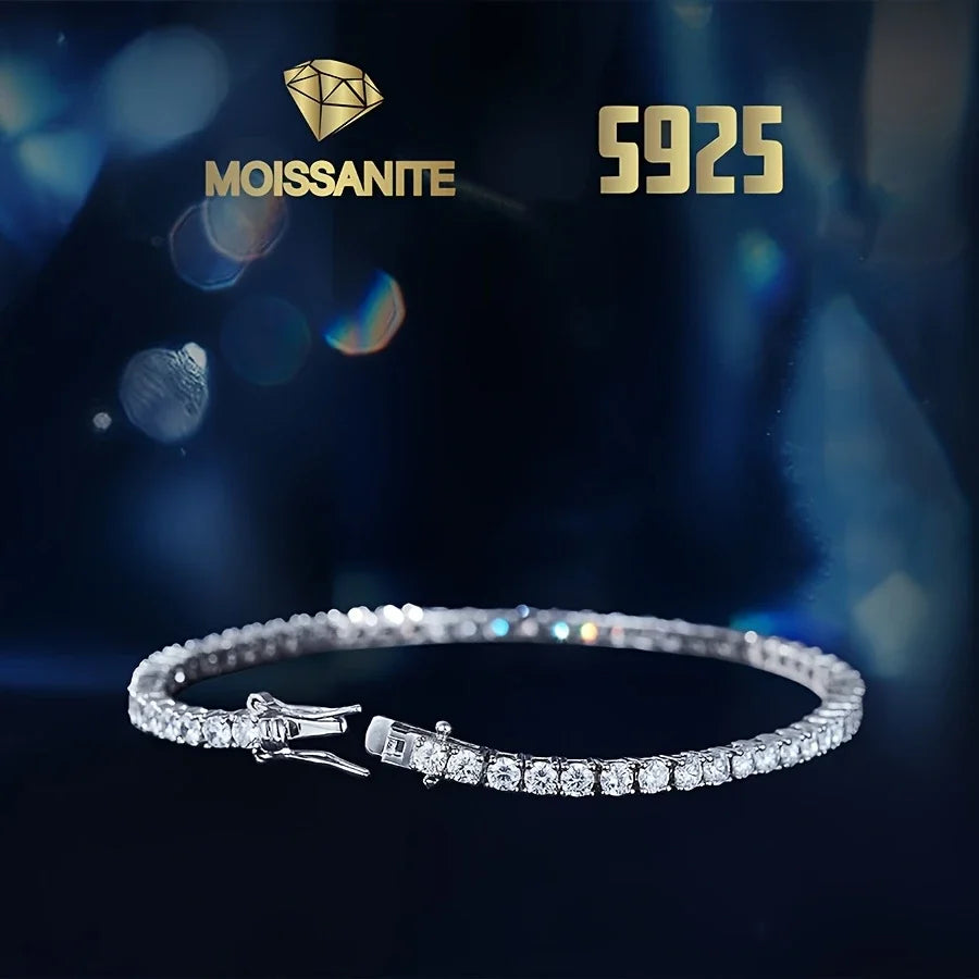 925 Sterling Silver 5.6-carat Moissanite 3mm Round Cut Women's Tennis Bracelet, 6.5-8.inches, D Color, Luxurious Romantic Design