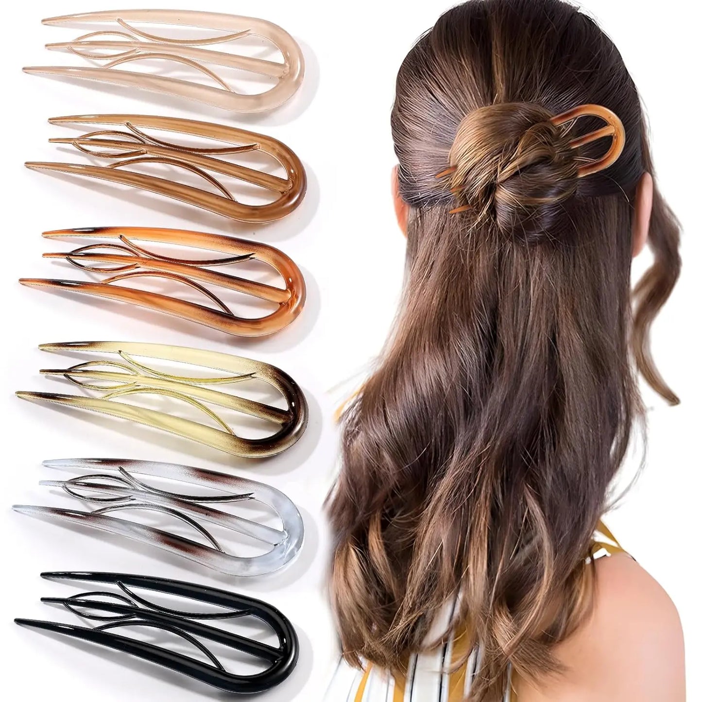 6PCS French Hair Pins for Women, Large Styling Pins for Thin Thick Hair, Unique 3 Internal Teeth Sticks