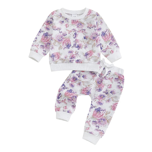 Toddler Girl 2-Piece Winter Outfits Long Sleeve Floral Print Hoodie Leggings Set Baby Clothes for Fall