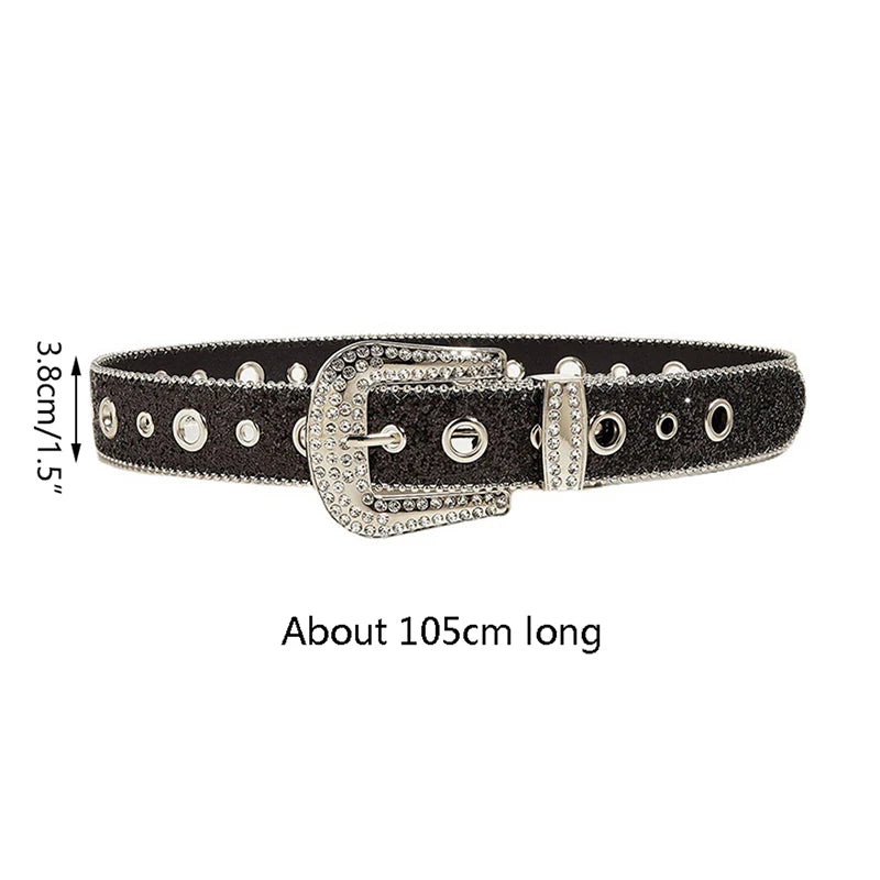 Goth Rhinestone Belts Women PU Leather Strap Bling Diamond Crystal Waist Belts Western Cowboy Y2K Girls Fashion Belt for Jeans