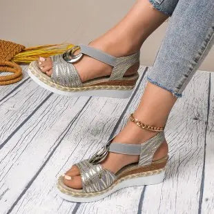 Women'S Sandals Thick Sole Wedge Shoes High Heels Hemp Rope Thick Sole Fish Mouth Leisure Outdoor Beach Casual Women'S Shoe