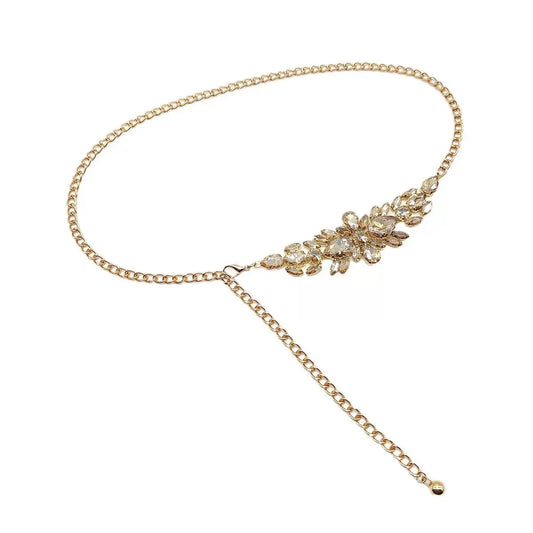 Artificial Crystal Embellished Metal Waist Chain Fashion Women Belt Luxury Rhinestone Body Jewelry Party Evening Dinner Accessor