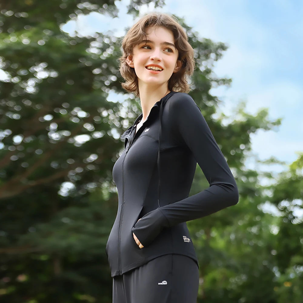 OhSunny Slim Fit Jackets 2024 Spring Summer New Coolchill-160 Sun Protection Long Sleeve Yoga Coat for Women Outdoor Sports