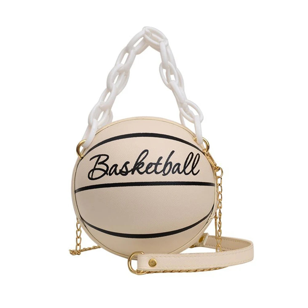 Women Basketball Shaped Cross Body Messenger Bag Zipper PU Leather Mini Shoulder Bag Basketball Purse for Girls Women