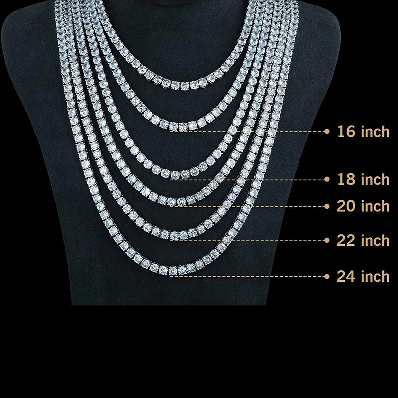 1pc S925 Sterling Silver With 45.9-112.00CT Moissanite Tennis Necklace Gift 3-6.5 Mm D Color VVS1 Round Cut Moissanite Tennis Ne