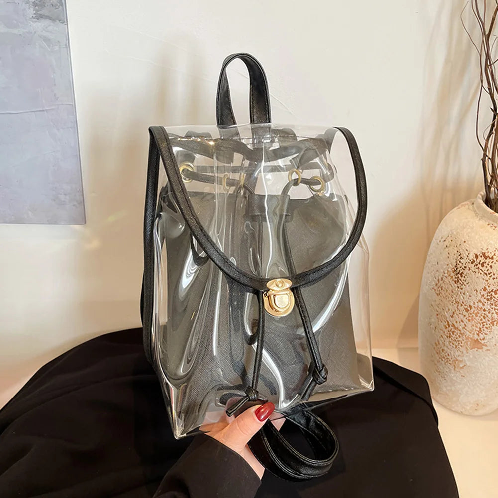 PVC Clear Backpack Waterproof Versatile Jelly Bag Large Capacity Transparent Laptop Rucksack Hiking Travel Camping Bag