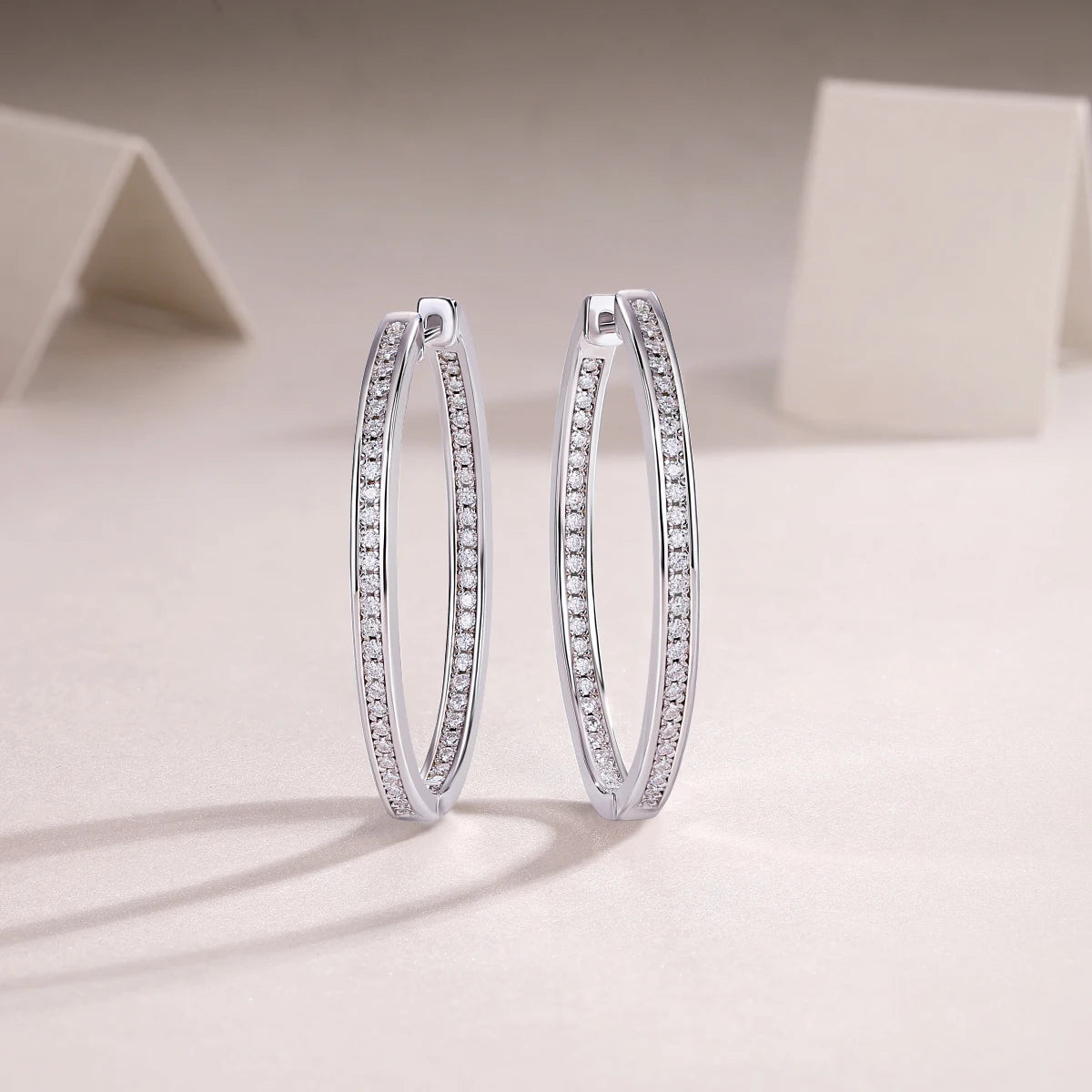 2pcs Moissanite Oval Hoop Earrings 925 Sterling Silver 18K Gold Plated Classic Full Pavé Design Gift Comes with GRA