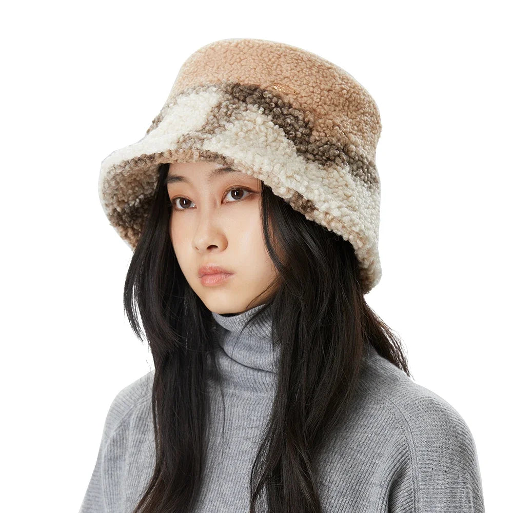 OhSunny Winter Bucket Hat for Women Keep Warm Cap Outdoor Casual Hats For Ladies Girls Riding Windproof 56-58cm