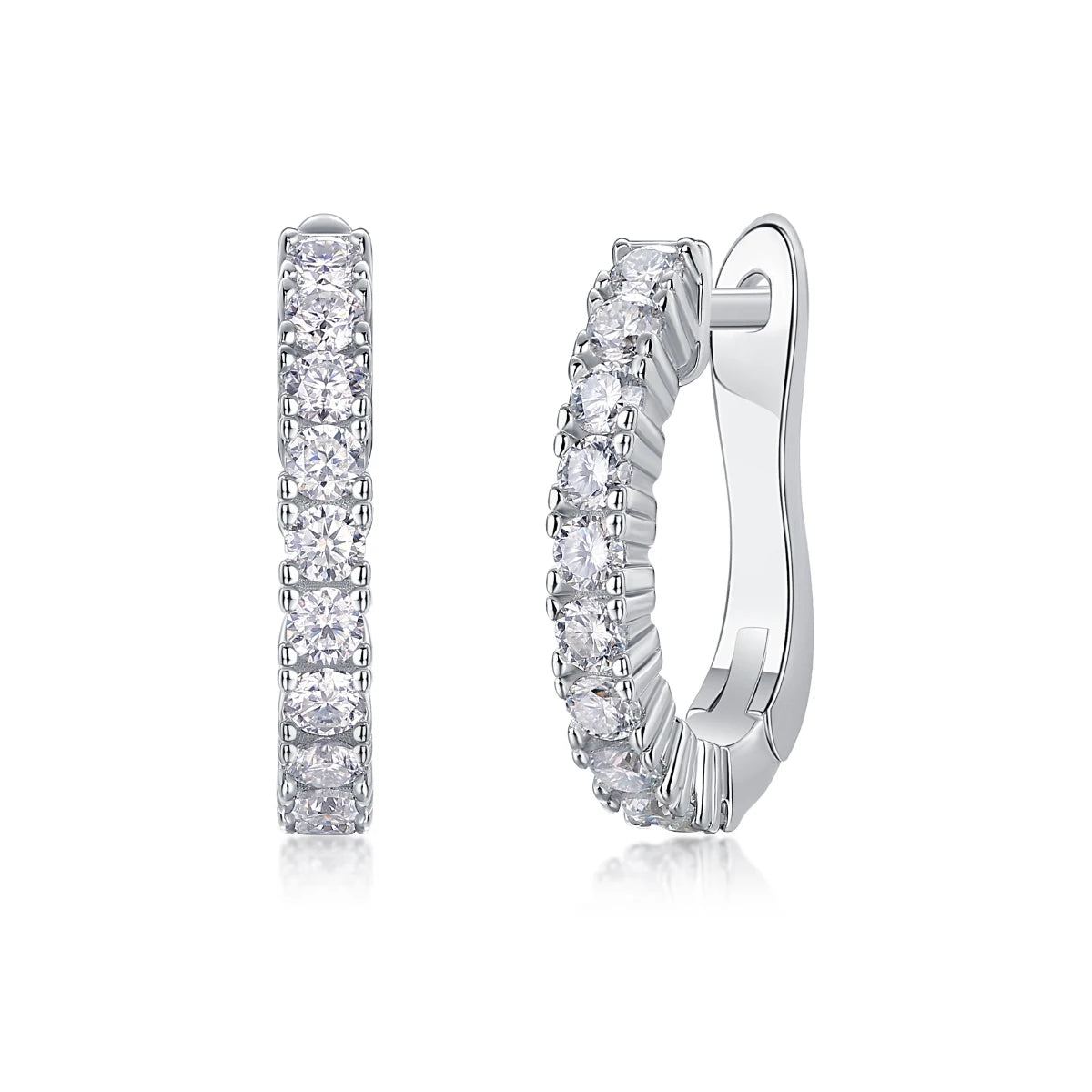 JIUZUAN 925 Sterling Silver Hoop Earrings with Moissanite, Elegant Round Shape, Hypoallergenic, Ideal for Daily Wear or Special