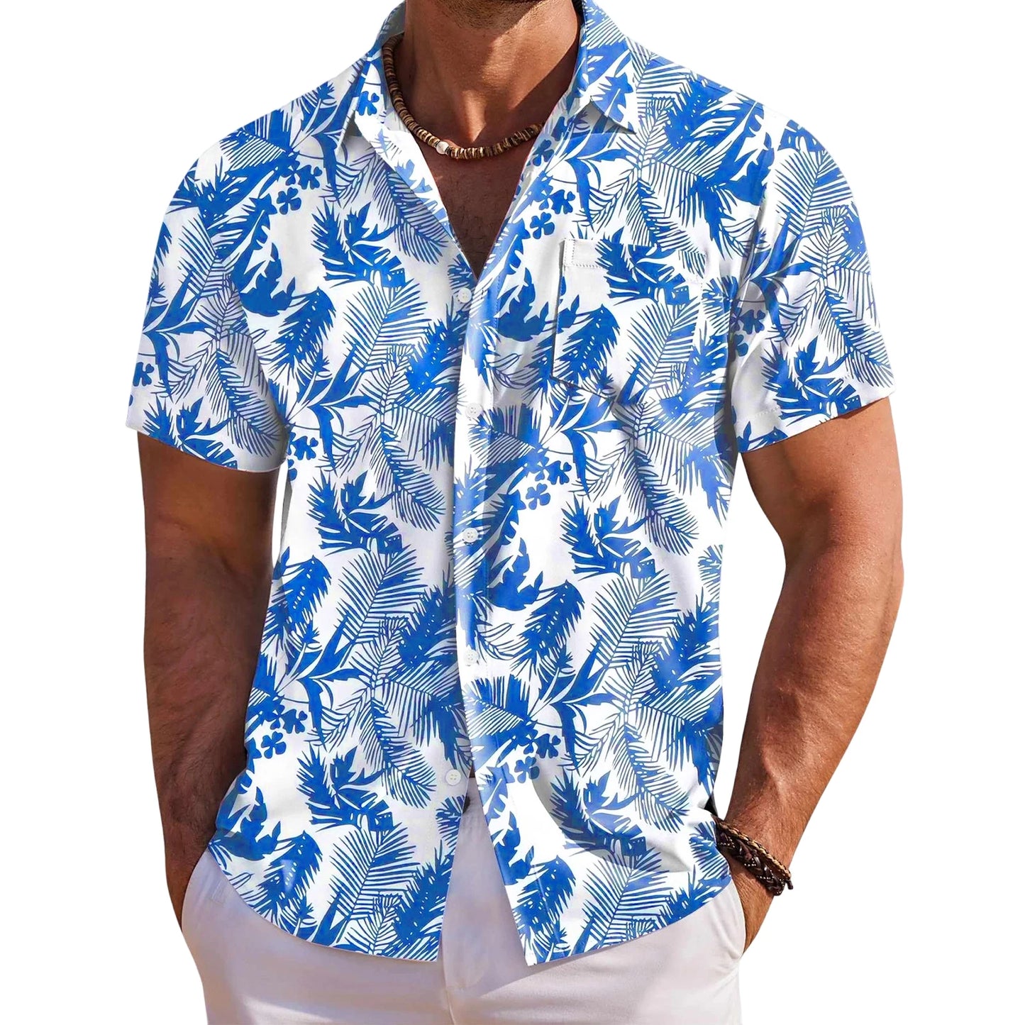 Men s Tropical Print Short Sleeve Hawaiian Shirt with Button Down Collar for Casual Beachwear and Everyday Wear