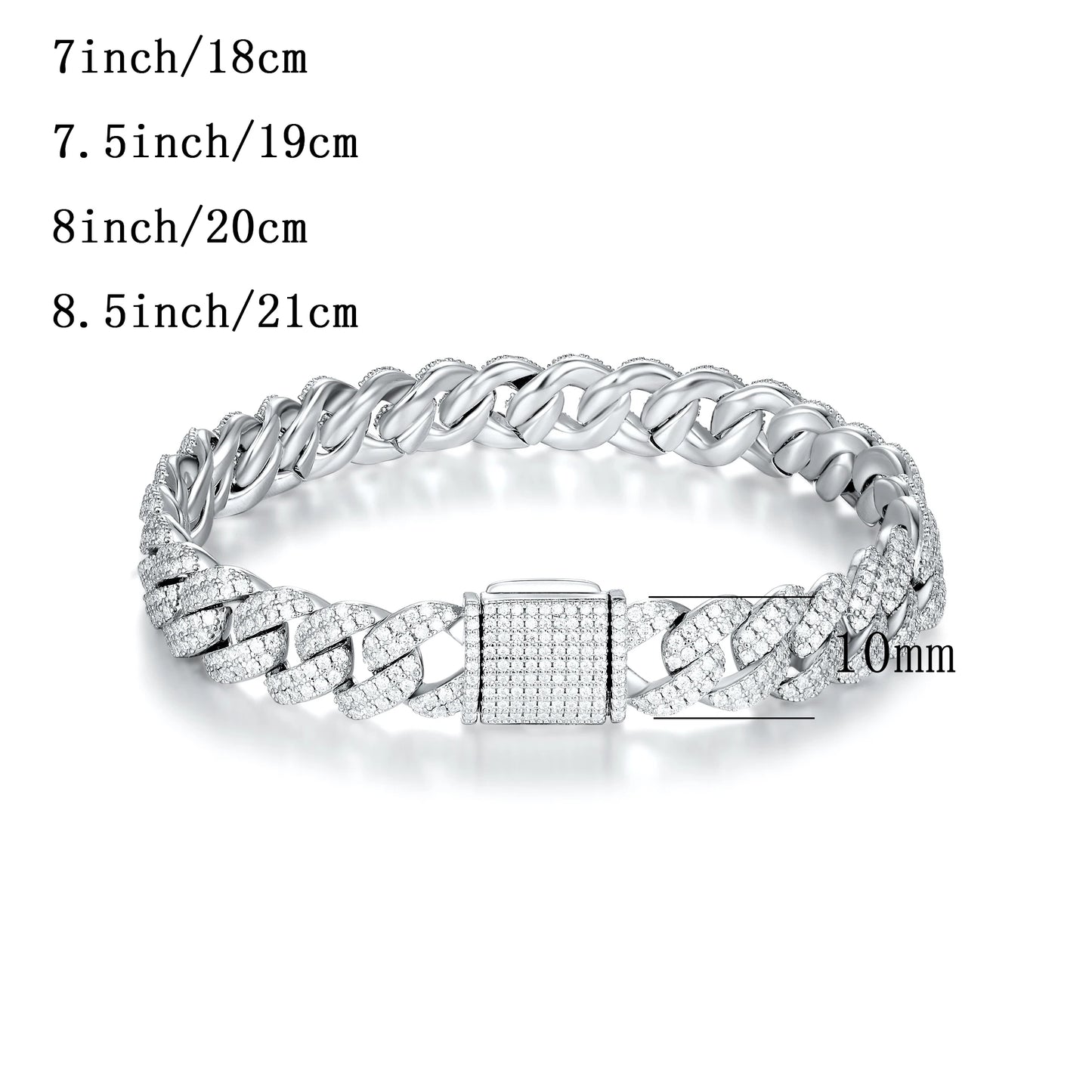 1pc S925 Sterling Silver with 10.4CT-15.3CT Moissanite Cuban Bracelet for Men and Women, Silver Weight: 32.4g | Gemstone Jewelry