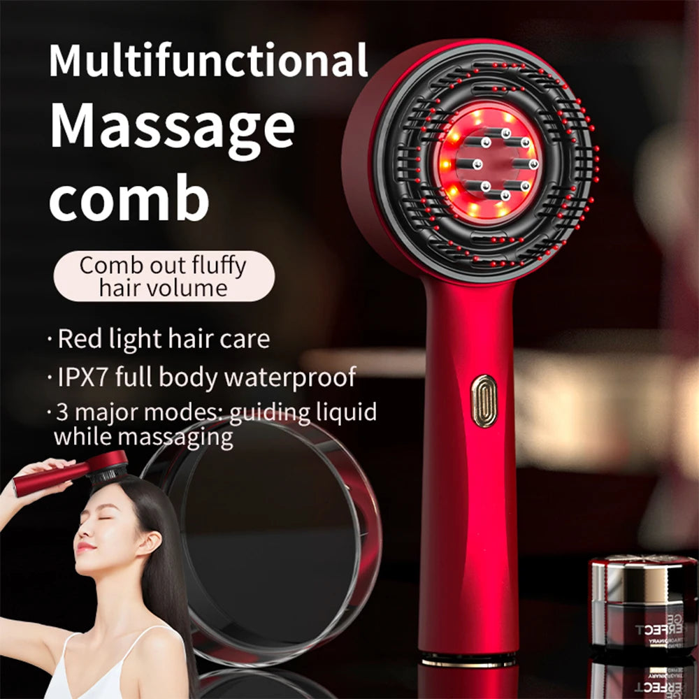 Electric Vibration Massage Comb Red Light Therapy Hair Growth Massage Scalp Brush Anti Hair Loss Liquid Oil Applicator Hair Care
