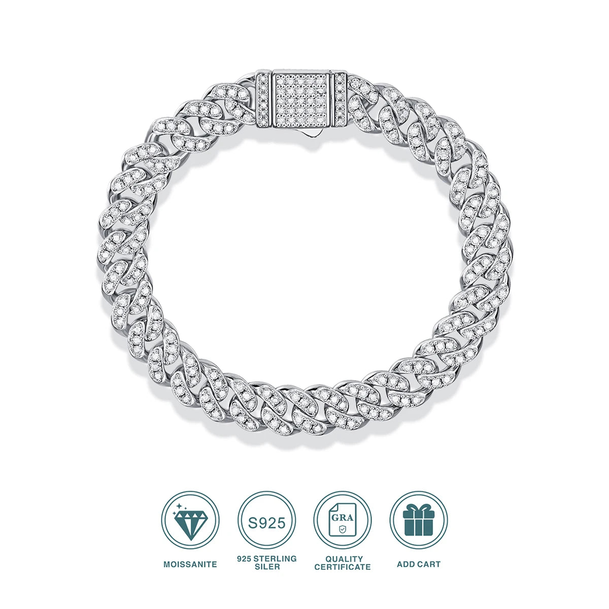 JIU ZUAN S925 Silver Moissanite Light Of Faith LuxuriousBracelet For Men And Women, Cuban Chain,For Engagement, Anniversary