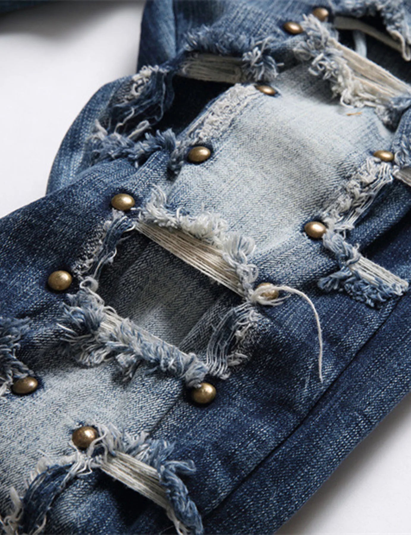 Men`s Steampunk Rock Hip Hop Rivet comfortable Patchwork Beggar stretch Washed Denim Street Fashion Casual Jeans pants
