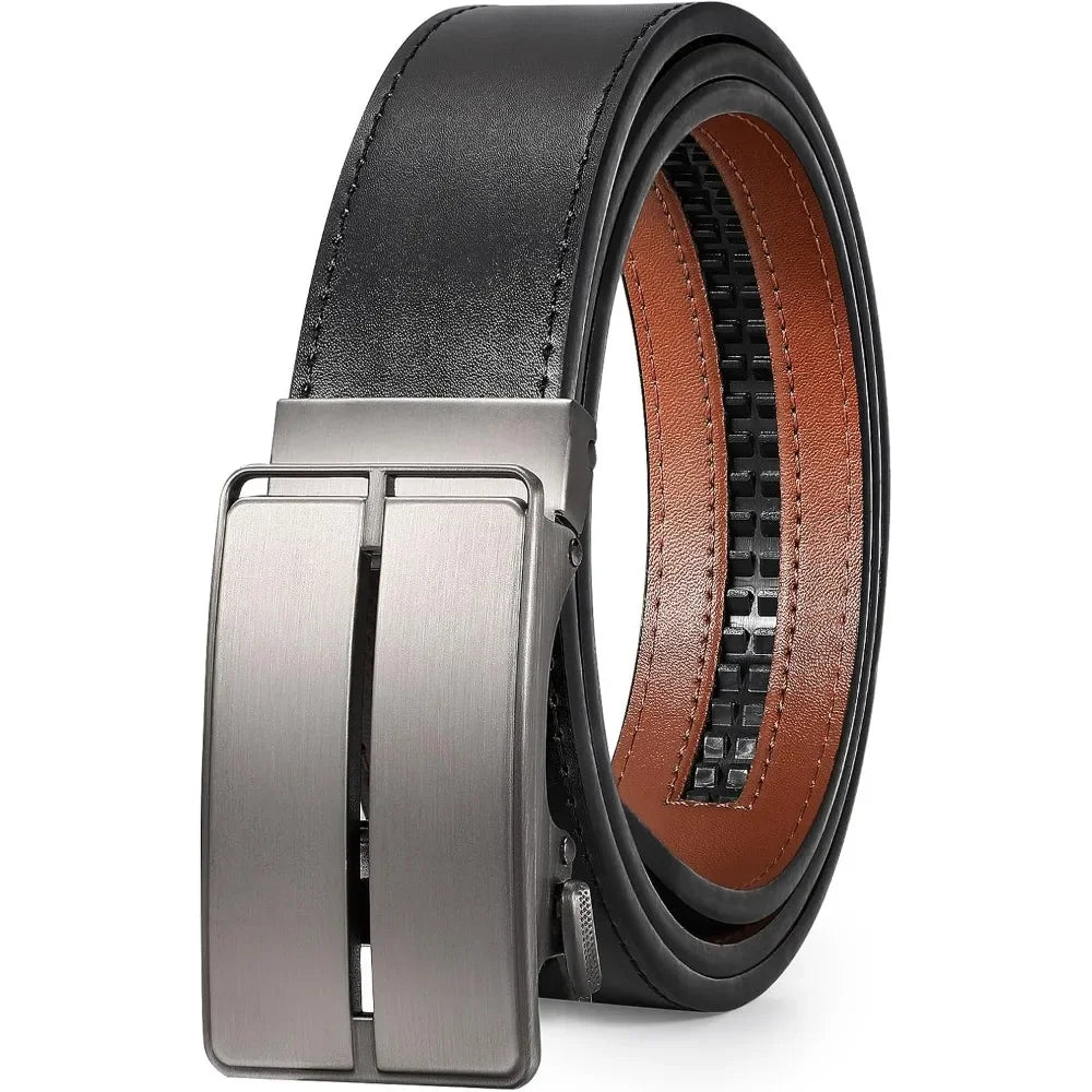 Mens Belt Leather Ratchet Belt For Men Automatic Ratchet Buckle 1 3/8" Slide Belt for Dress Pant