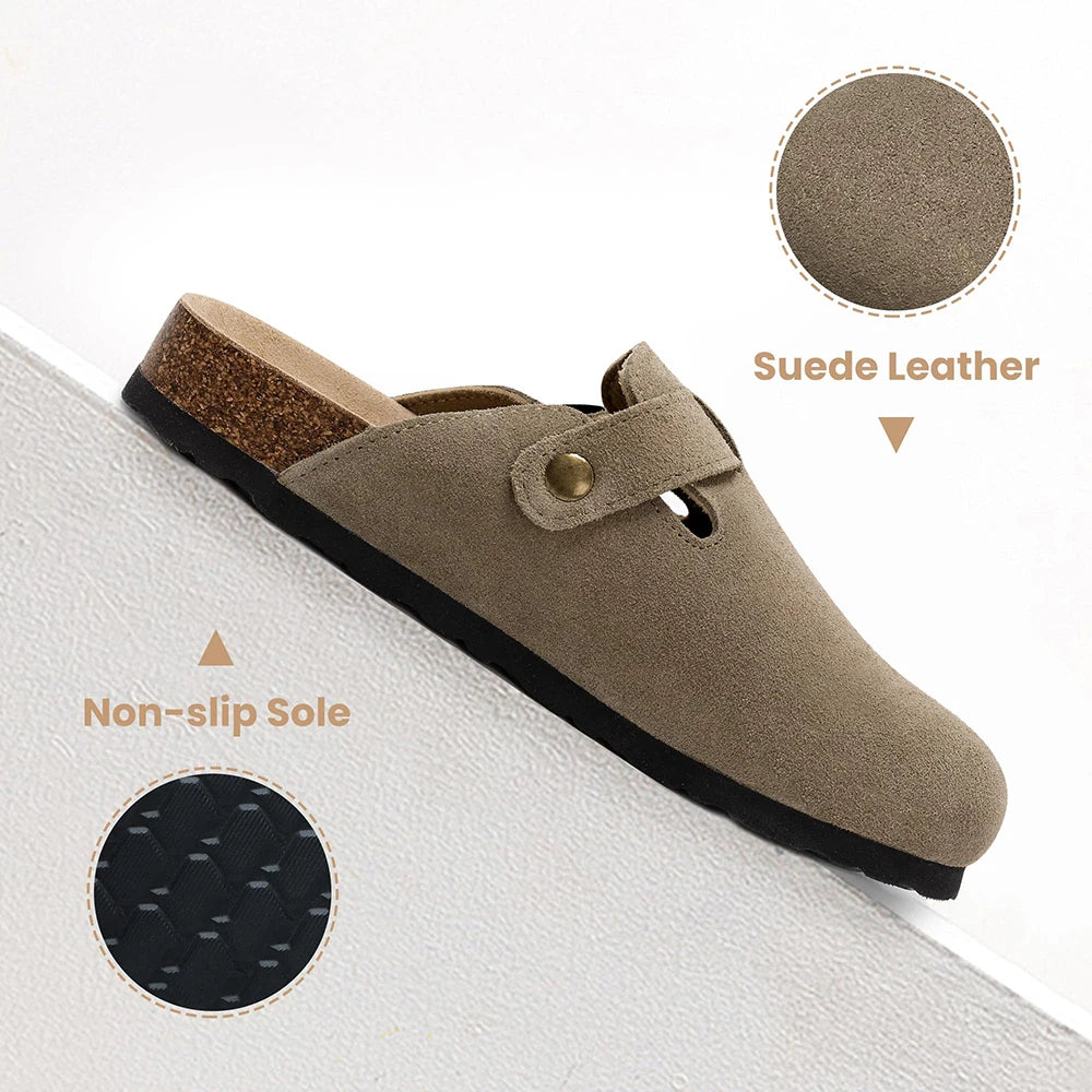 Women's Suede Clogs Shoes Adjustable Buckle Slip Casual Fashion Footbed Home Clog Falt Slippers New 2024
