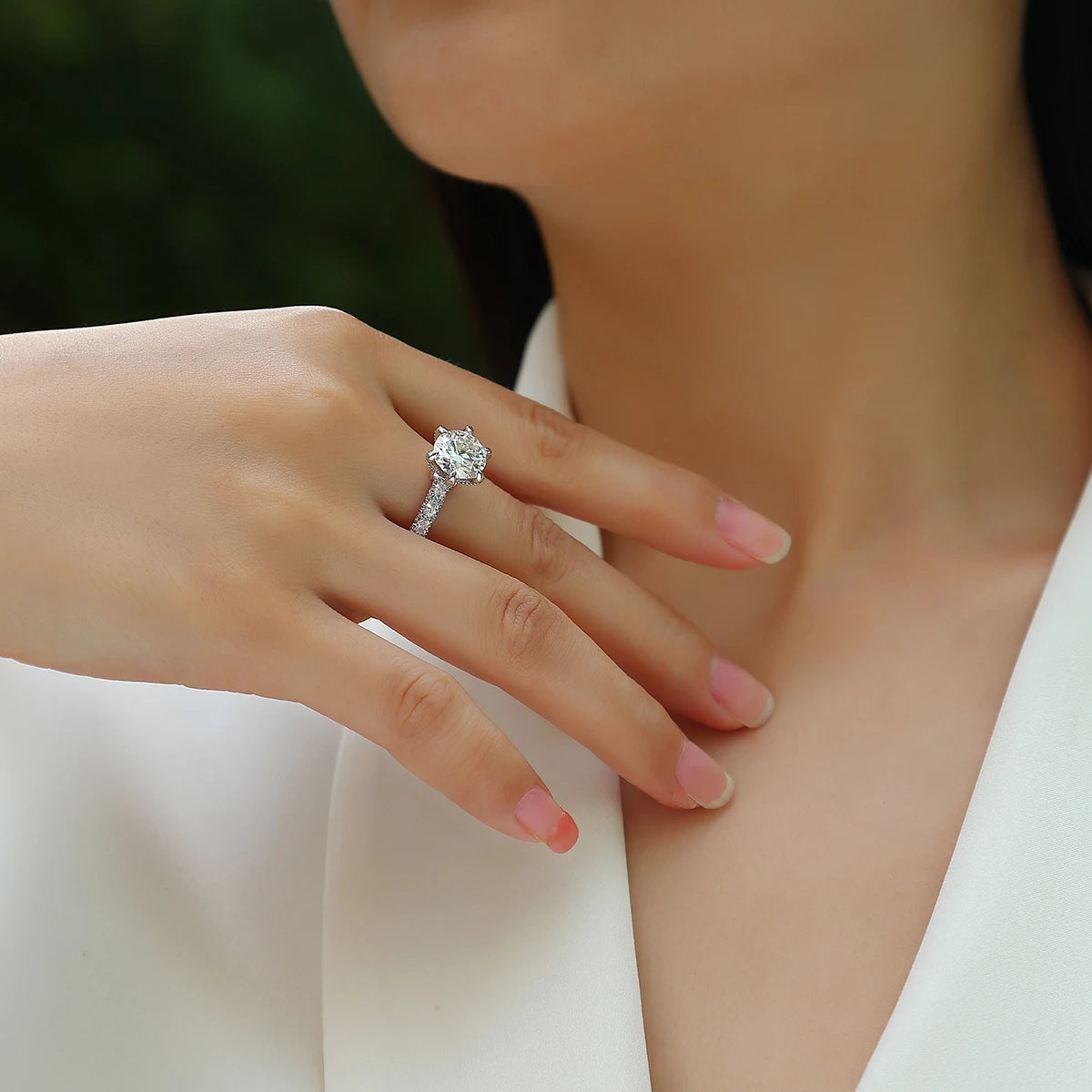 JIUZUAN 1/2/3 Carat Women's Engagement Ring Round Cut Moissanite Ring 925 Sterling Silver Classic Wedding Anniversary Ring