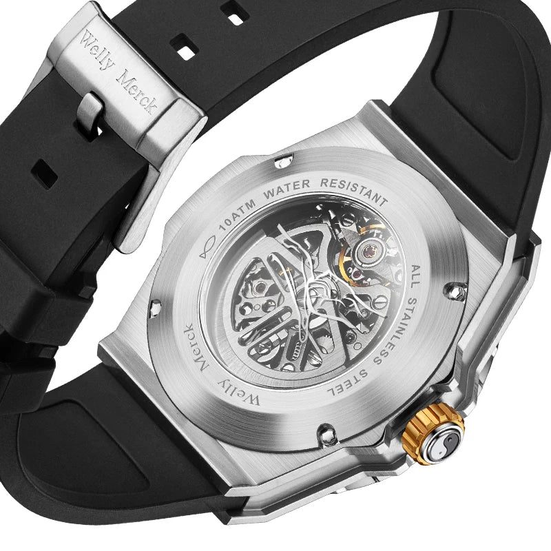 WM Watch Men Automatic Mechanical Skeleton Watch Collaboration Series Limited Edition 80 Hours Power Reserve Welly Merck WM128