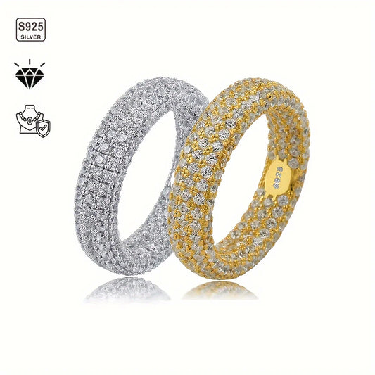 1pc S925 Sterling Silver with 5A Zirconia Sterling Silver Wedding Band Ring. Unisex, Gemstone Jewelry | Gifts for Mother | Gifts