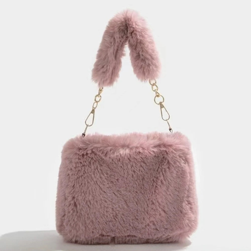 Women Faux Fur Tote Bag Casual Plush Tote Handbag Versatile Fluffy Shoulder Bag Soft Cute Fall Winter Female Purse