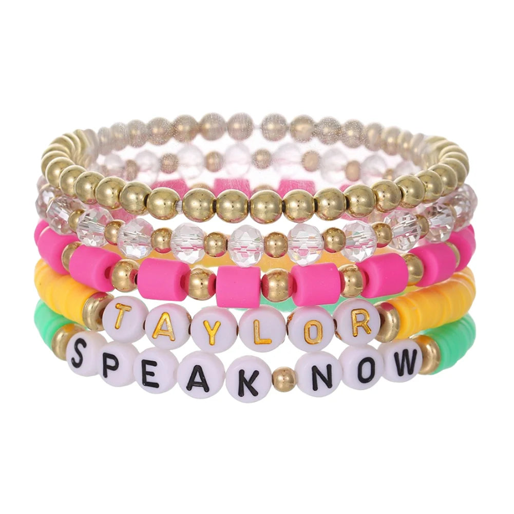 5 Pcs Album Inspired Bracelet with Clay Bead for Taylor Fans Bracelet Gifts Set Album Bracelets for Teen Girls Music Lovers Fans