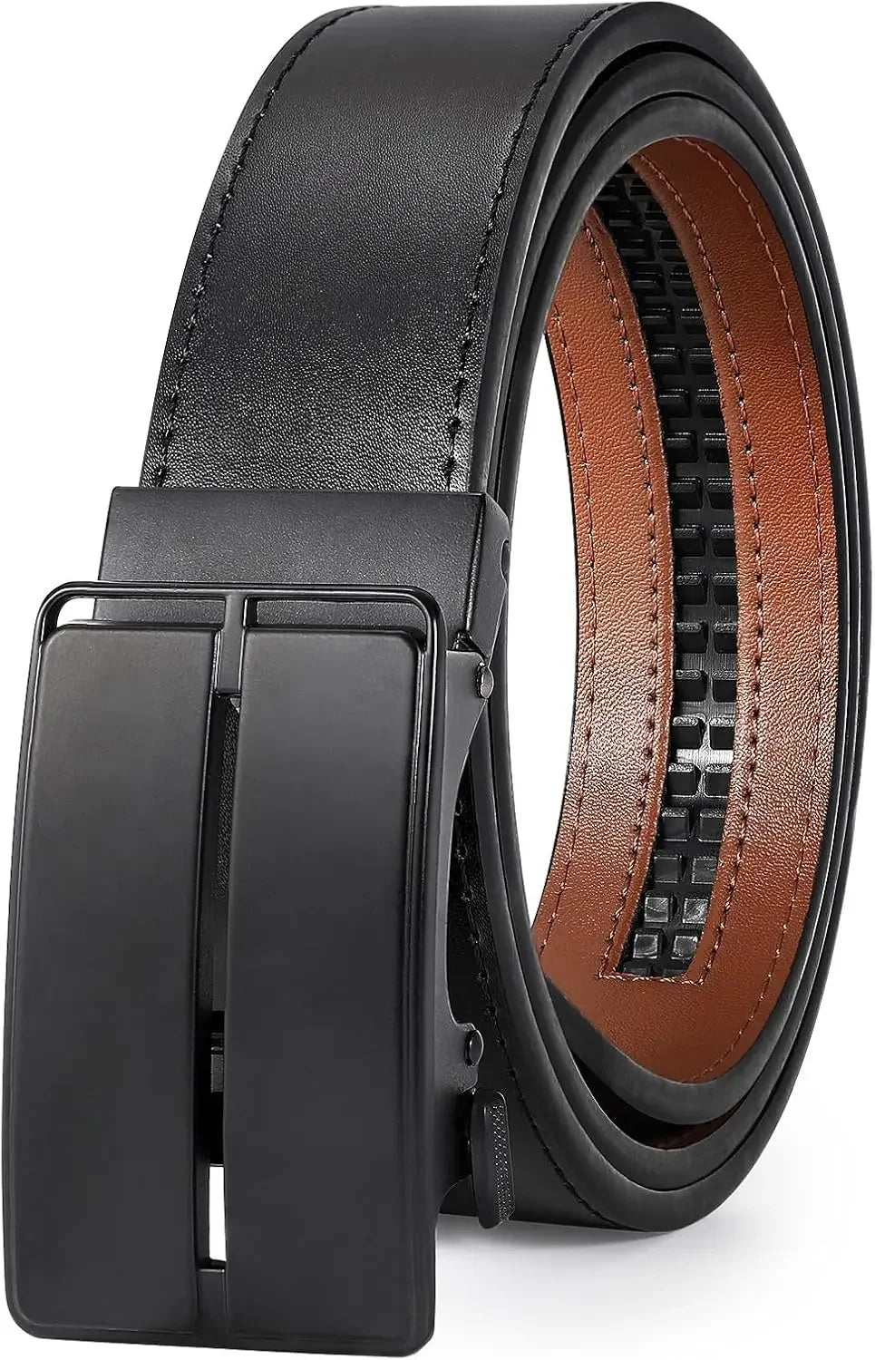 Mens Belt Leather Ratchet Belt For Men Automatic Ratchet Buckle 1 3/8" Slide Belt for Dress Pant