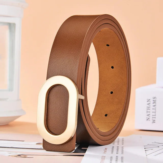 Belt For Women Round Square Buckle Pin Buckle Jeans Black Belt Chic Luxury Brand Designer Leather Belt Female