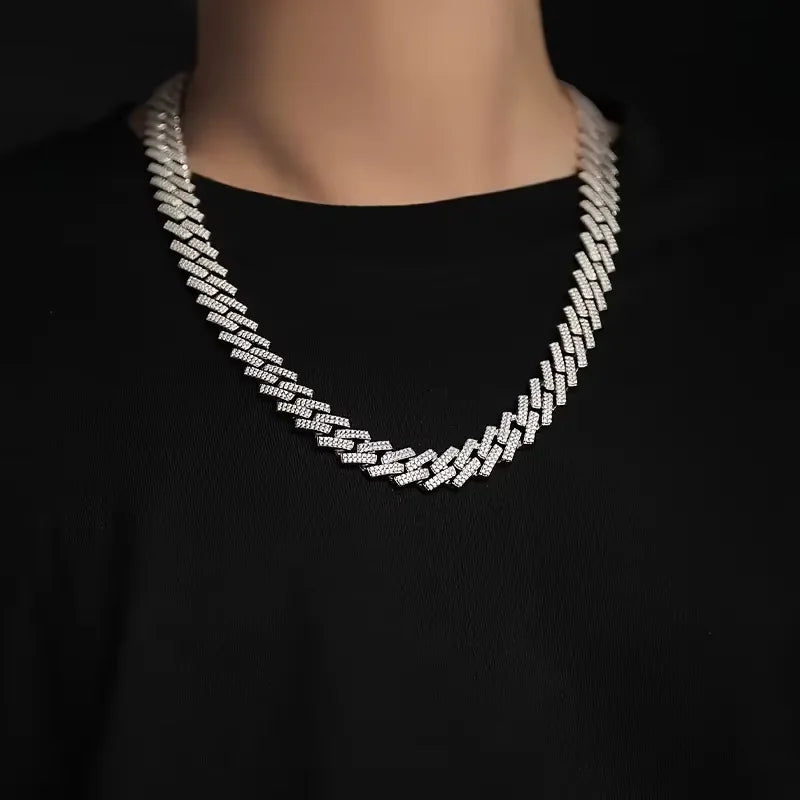 1pc Moissanite Necklace 925 Sterling Silver 18K Golden Plated Cuban Chain, Hip Hop Cuban Necklace Cuban Clavicle Chain For Men