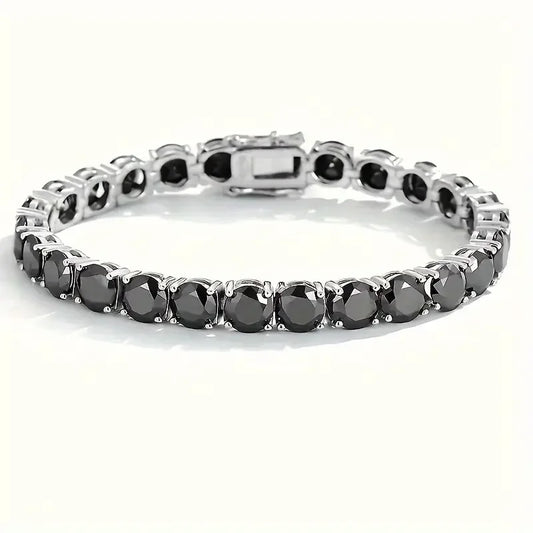 S925 Silver Plated 18K Gold Bracelet, Unisex Fashion Strap with Black Moissanite, Comes with Gift Box, Mother's Day Gift
