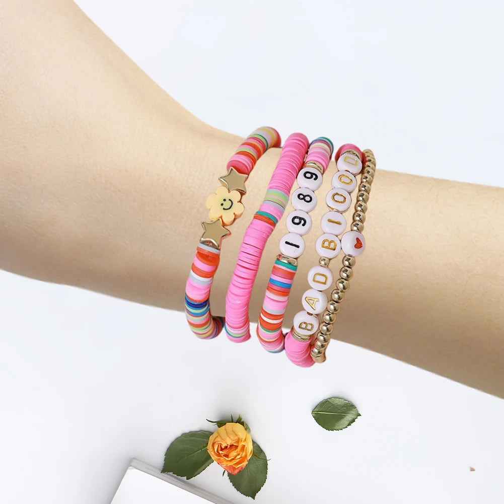 5 Pcs Album Inspired Bracelet with Clay Bead for Taylor Fans Bracelet Gifts Set Album Bracelets for Teen Girls Music Lovers Fans