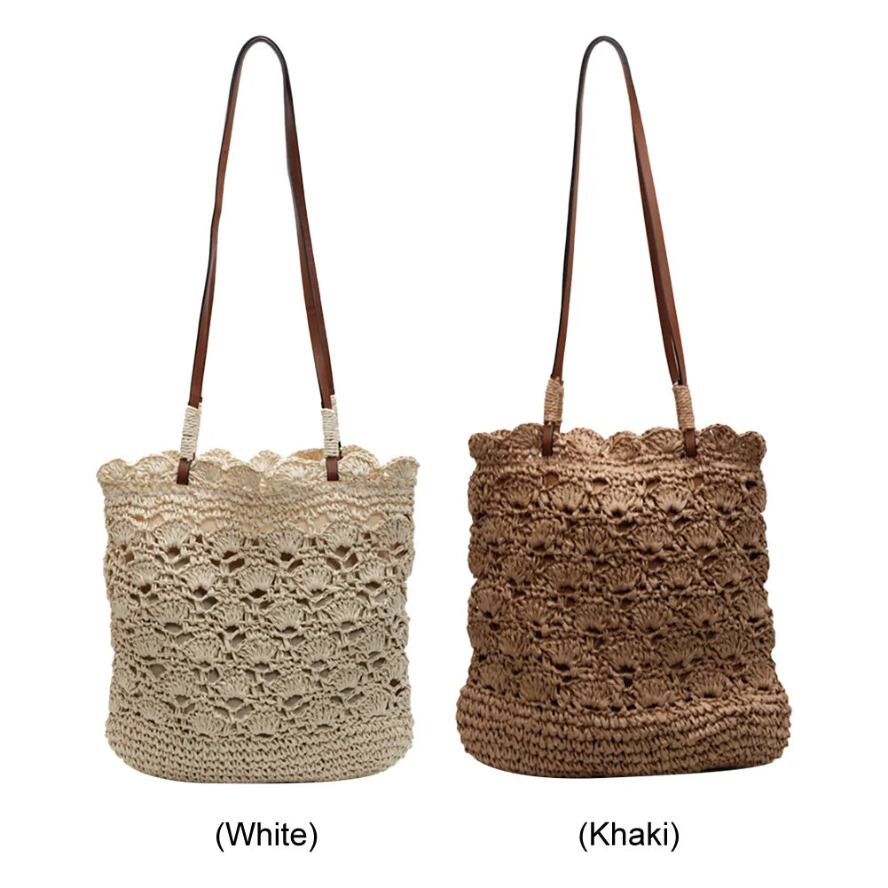 Women Seaside Knitting Beach Bag Large Capacity Hand Woven Tote Bag Wear Resist Crochet Handbag Travel Shopping Party Bag