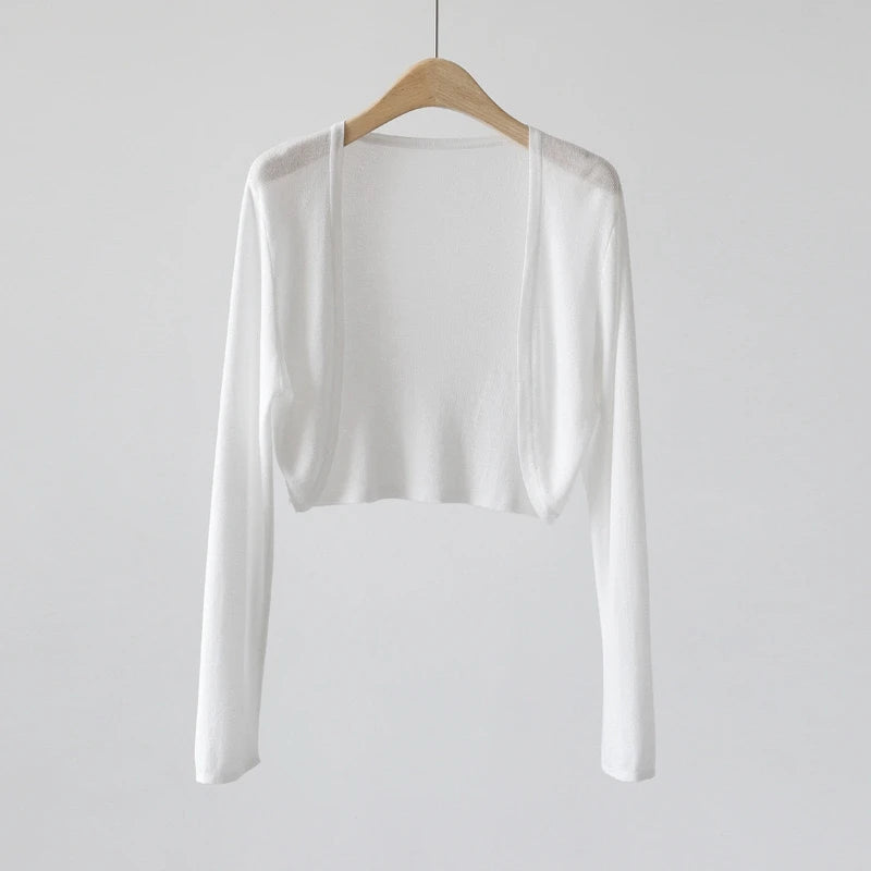 Short Ice Silk Knitted Sun Protection Cardigan Women's Thin Summer Suspender Skirt Layered Gauze Jacket Air-conditioned Cover Up