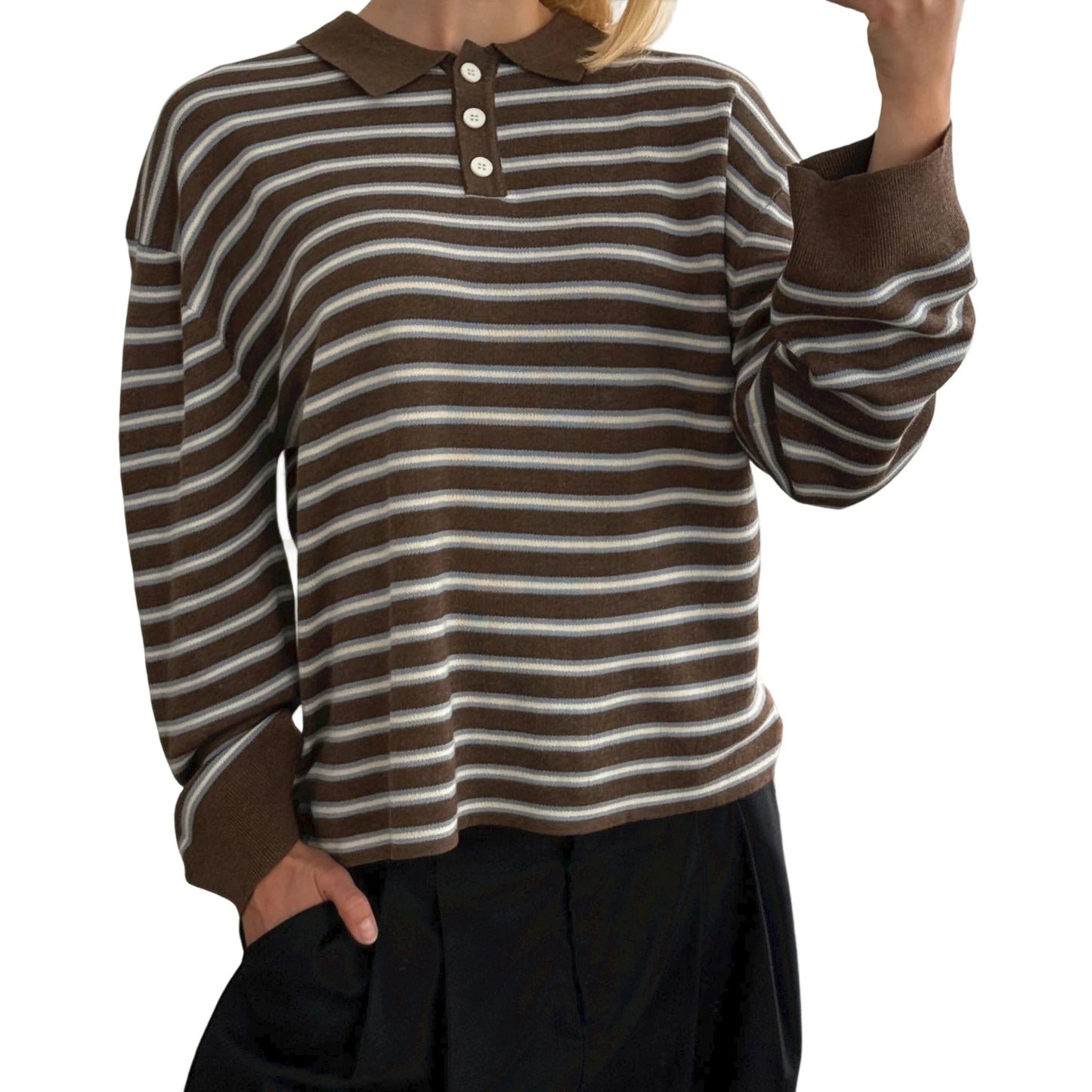 Women s Striped Collared Sweater with Loose Fit and Long Sleeves - Stylish Pullover Knit Top for Casual Winter and Fall Fashion