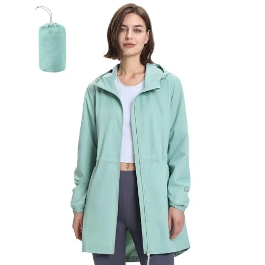 Outdoor Ventures Women's Waterproof Long Rain Coats Packable Lightweight Rain Jacket With Hood Windproof Trench Coats